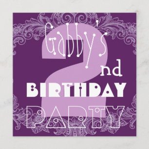 Invitación Segunda bebé número grande rosa y morado
