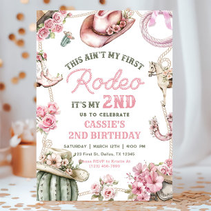 Invitación Segunda Cumpleaños de Vaquera del Rodeo Fiesta del