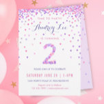 Invitación Segunda fiesta de cumpleaños de los chicas<br><div class="desc">¡Celebra el cumpleaños de tu hijo de 2 años con un colorido confetti rosa y morado en estas invitaciones de cumpleaños de 2 años! Presentando los detalles del fiesta de su hija y un "2" en confeti. La parte posterior tiene un diseño de confeti con un suave color de lavanda....</div>