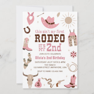 Invitación Segunda Rodeo Western Cowgirl Cumpleaños 2