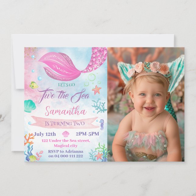 Invitación Segunda sirena foto Chica de cumpleaños bajo el ma (Anverso)