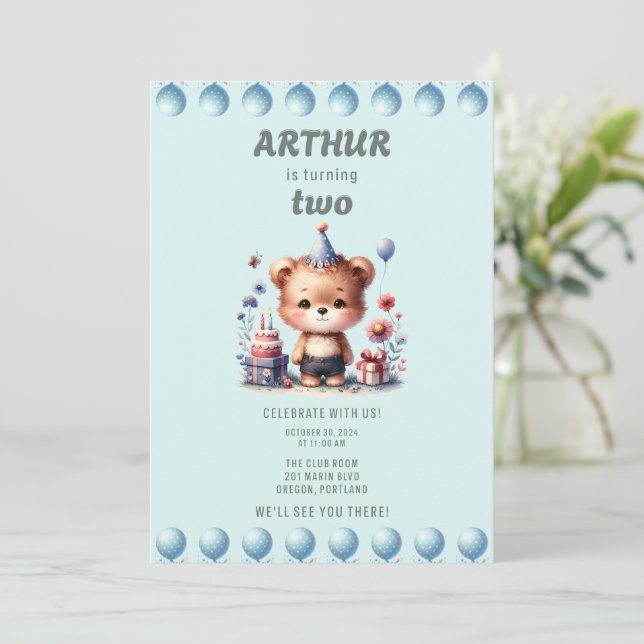 Invitación Segundo cumpleaños de Arthur (Anverso de pie)
