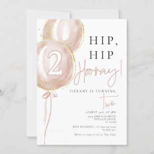 Invitación Segundo cumpleaños de Chica de globo rosa