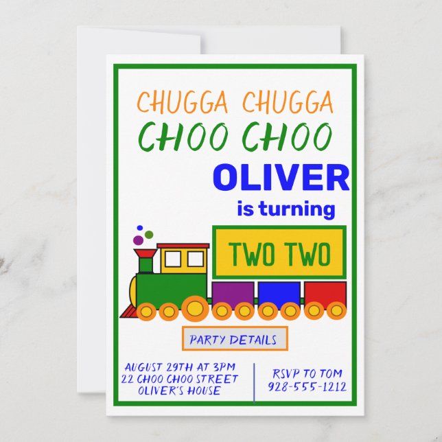 Invitación Segundo cumpleaños de Chugga Choo Choo Boy (Anverso)