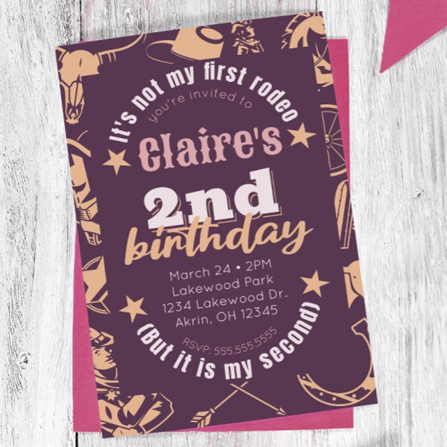 Invitación Segundo cumpleaños de Cowgirl "No es mi primer rod ("not my first rodeo..its my second" cowgirl birthday invitation second birthday customizable)