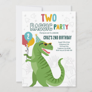 Invitación Segundo cumpleaños de Dinosaurio Fiesta T-Rex