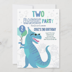 Invitación Segundo cumpleaños de Dinosaurio Fiesta T-Rex