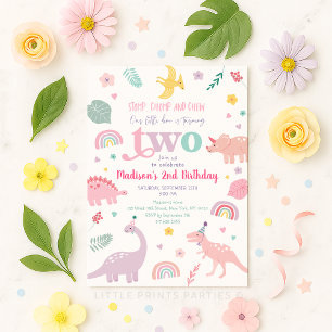 Invitación Segundo cumpleaños de Dinosaurio Rosa Girly