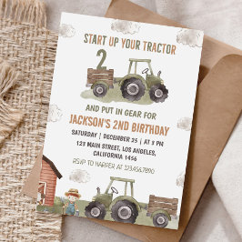 Invitación Segundo cumpleaños de Farm Green Tractor