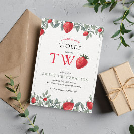 Invitación Segundo cumpleaños de fresa | Berry Sweet Watercol