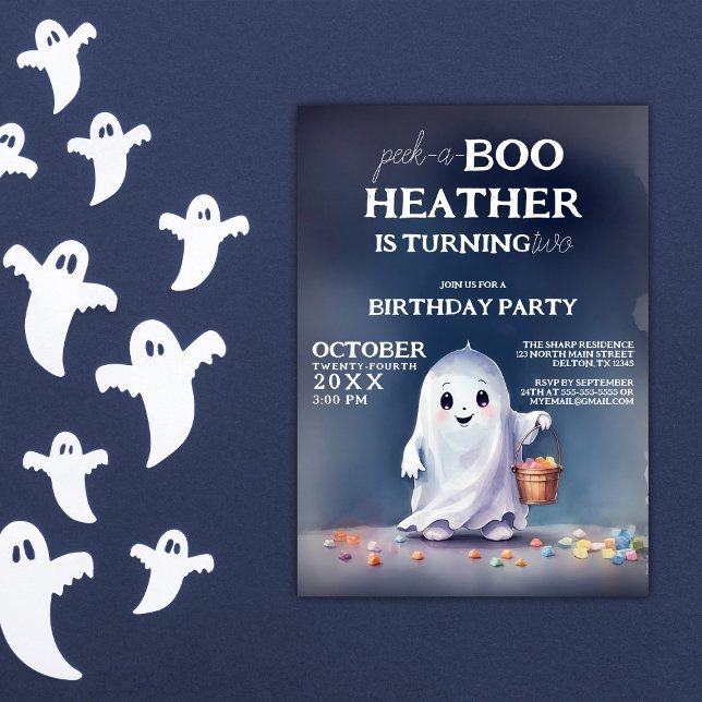 Invitación Segundo cumpleaños de Ghostly Delight Peek-a-Boo (Subido por el creador)