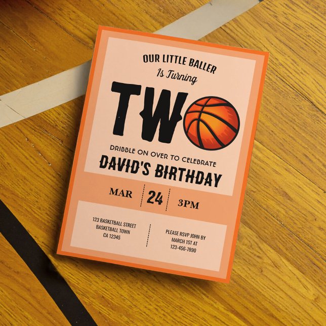 Invitación Segundo cumpleaños de Guay Modern Little Baller Ba (Subido por el creador)