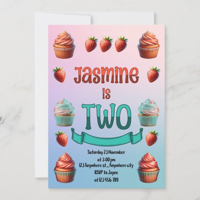 Invitación Segundo cumpleaños de Jasmine (Anverso)