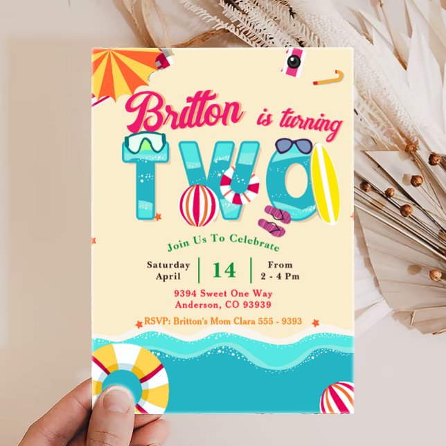 Invitación Segundo cumpleaños de la playa de Verano Tropical (Subido por el creador)