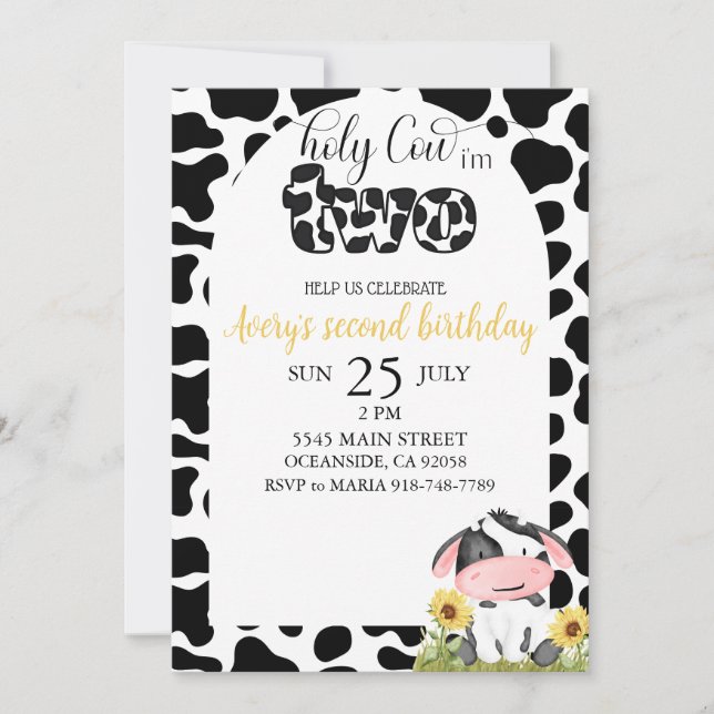 Invitación Segundo cumpleaños de la vaca sagrada (Anverso)