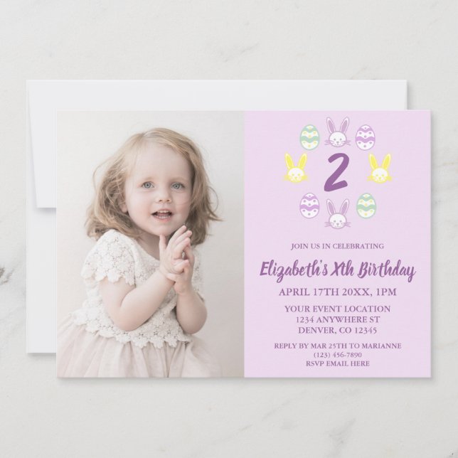 Invitación Segundo cumpleaños de Lavender Easter (Anverso)
