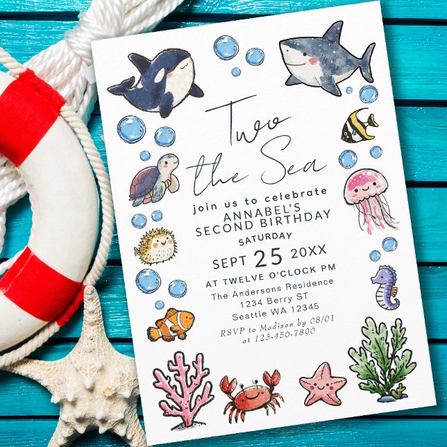 Invitación Segundo cumpleaños de los niños del océano marino (Subido por el creador)