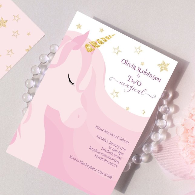 Invitación Segundo cumpleaños de Magical Pink Gold Unicorn (Subido por el creador)