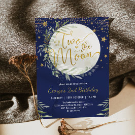 Invitación Segundo cumpleaños de Navy Gold Two the Moon Boy