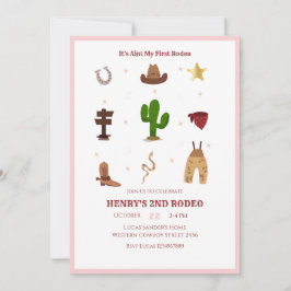 Invitación Segundo cumpleaños de niños de Rodeo Cowboy Rosado