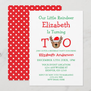 Invitación Segundo cumpleaños de pequeños renos
