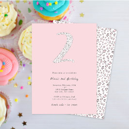 Invitación Segundo cumpleaños de Pink Gray Leopard