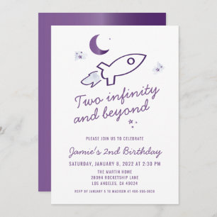 Invitación Segundo cumpleaños de Purple Rocket Ship Espacio U