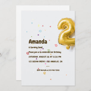 Invitación Segundo cumpleaños de Relieve metalizado dorado Ba