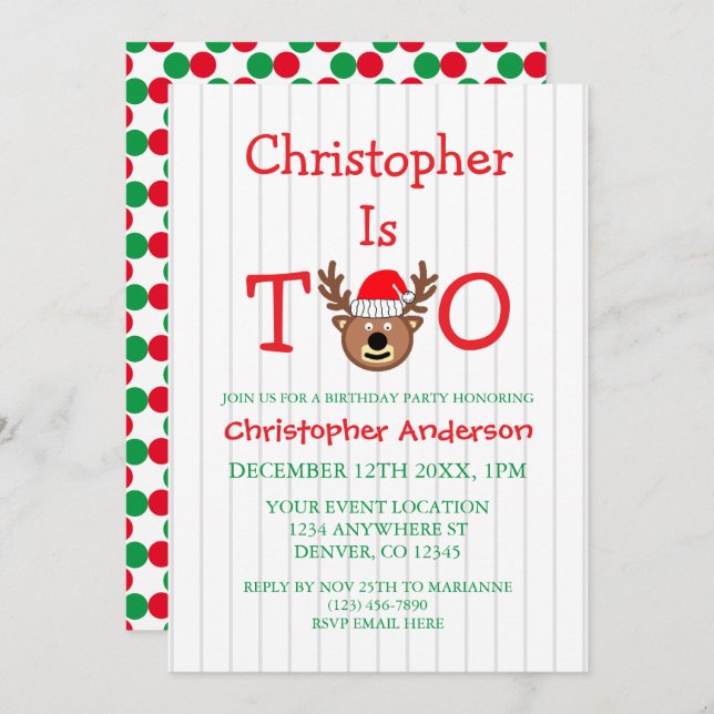 Invitación Segundo cumpleaños de renos (Anverso / Reverso)