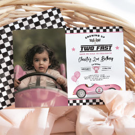 Invitación Segundo cumpleaños de Retro Pink Two Fast Race Car