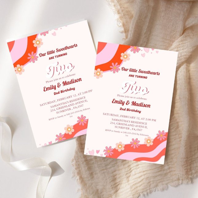 Invitación Segundo cumpleaños de San Valentín retro (Subido por el creador)