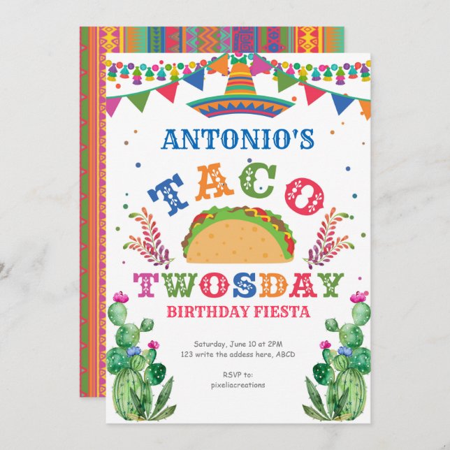 Invitación Segundo cumpleaños de Taco, Fiesta, Taco, dos días (Anverso / Reverso)