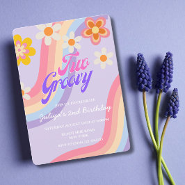 Invitación Segundo cumpleaños del arcoiris retro de dos Groov