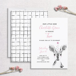 Invitación Segundo cumpleaños del Chica de ciervos rosados ne