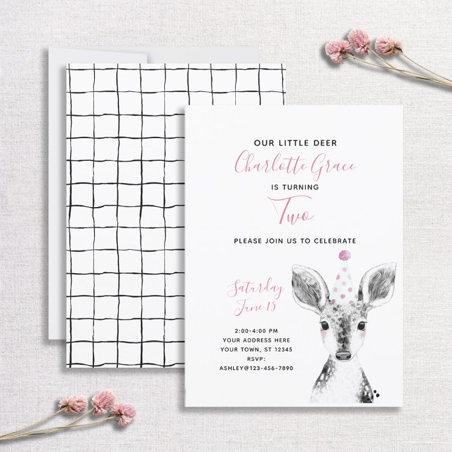 Invitación Segundo cumpleaños del Chica de ciervos rosados ne (Subido por el creador)