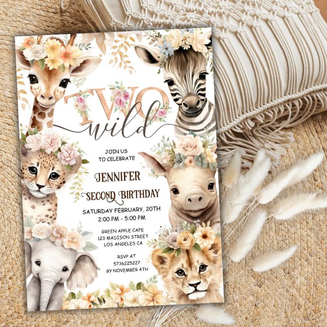 Invitación Segundo cumpleaños del chica DOS animales salvajes (Subido por el creador)