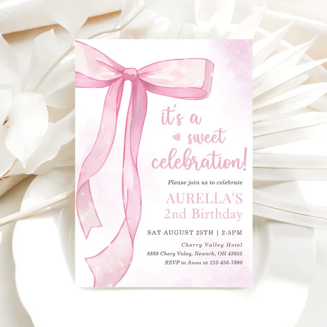 Invitación Segundo cumpleaños del chica Pink Bow (Subido por el creador)