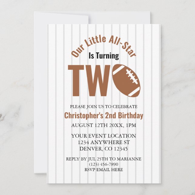 Invitación Segundo cumpleaños del fútbol de todas las estrell (Anverso)