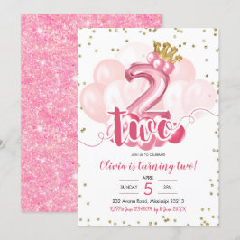 Invitación Segundo cumpleaños del globo de la Corona de Oro y