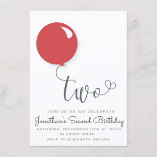Invitación Segundo cumpleaños del globo rojo