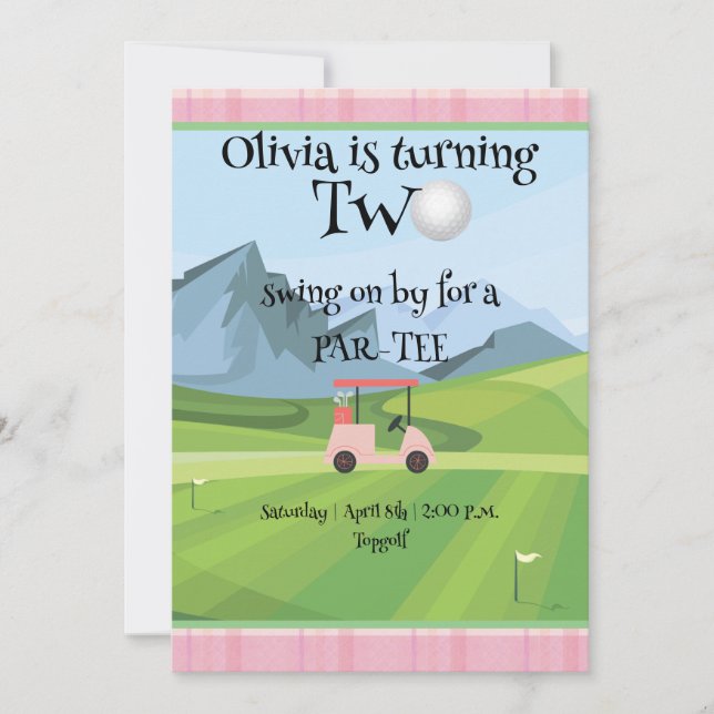 Invitación Segundo cumpleaños del Golf Rosa (Anverso)