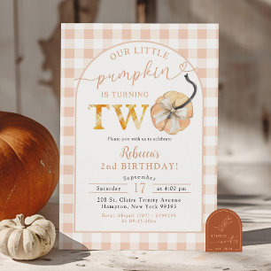 Invitación Segundo cumpleaños del Naranja Preppy Gingham Pump