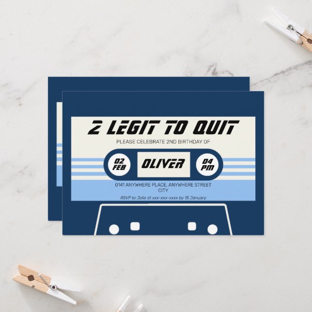 Invitación Segundo cumpleaños del niño de cassette de época (Anverso/Reverso In Situ)