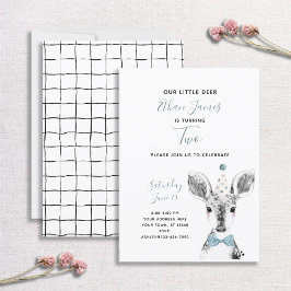 Invitación Segundo cumpleaños del Niño de los Deer Azul Blanc