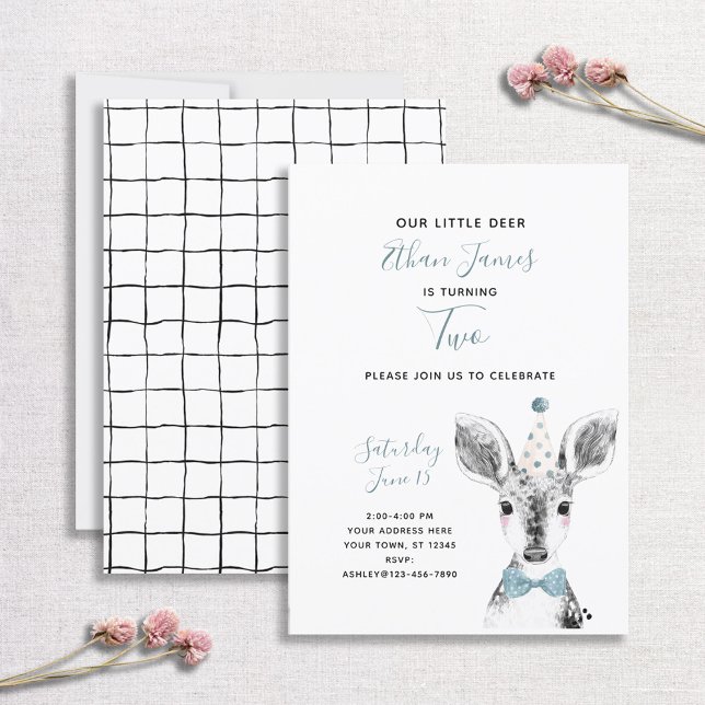Invitación Segundo cumpleaños del Niño de los Deer Azul Blanc (Subido por el creador)