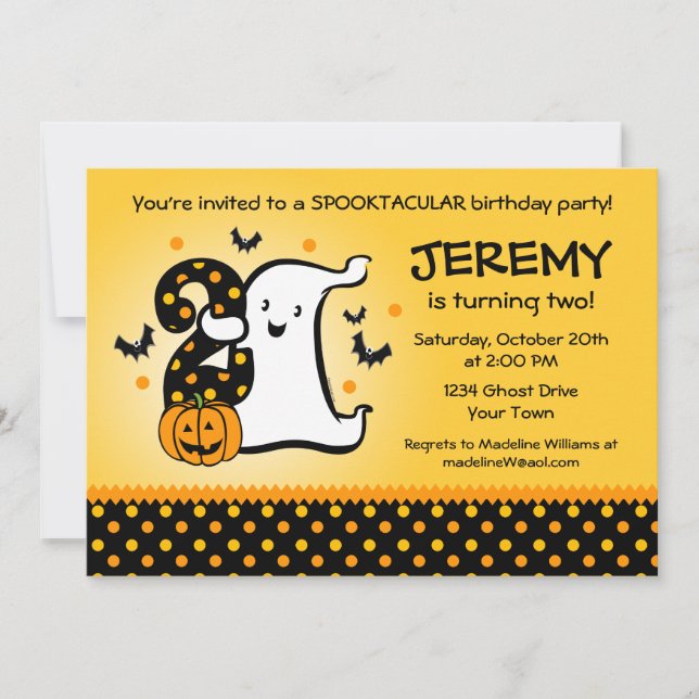 Invitación Segundo cumpleaños del pequeño fantasma (Anverso)