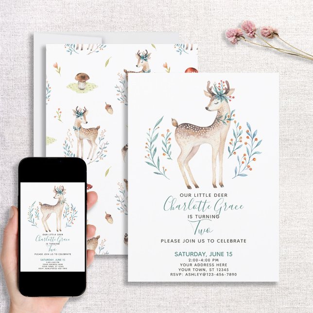 Invitación Segundo cumpleaños del segundo bebé de ciervos for (Subido por el creador)