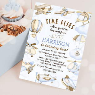 Invitación Segundo cumpleaños del tema del avión de Cute Boy