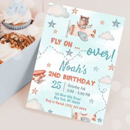 Invitación Segundo cumpleaños del tema del avión de Cute Boy