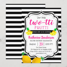 Invitación Segundo cumpleaños dos dulces Twotti Frutti Tropic